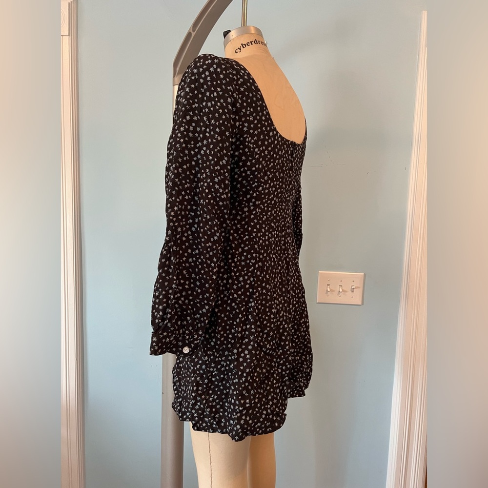 NWOT Madewell Seamed Long-Sleeve Mini Dress in - Black Navy Floral - Picture 5 of 5